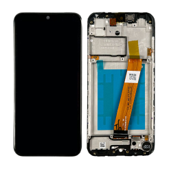 Дисплей Samsung A015 Galaxy A01 (широкий коннектор) black, з рамкою, Service Pack Original
