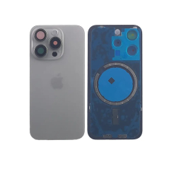 Задня кришка корпусу iPhone 15 Pro Natural Titanium, звичайний виріз в зборі зі склом камери, High Quiality (НЕ цільнолита)