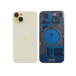 Задняя крышка корпуса iPhone 15 Yellow, обычный вырез в сборе со стеклом камеры. High Quiality
