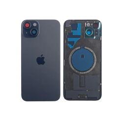 Задняя крышка корпуса iPhone 15 Plus Black, обычный вырез в сборе со стеклом камеры. High Quiality (НЕ цельнолитая)