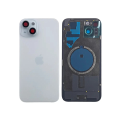 Задняя крышка корпуса iPhone 15 Plus Blue, обычный вырез в сборе со стеклом камеры. High Quiality (НЕ цельнолитая)