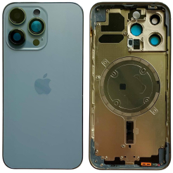 Корпус iPhone 13 Pro Blue в сборе с держателем SIM, кнопками, магнитами и сеткой, USA High Quiality (крышка НЕ цельнолитая)