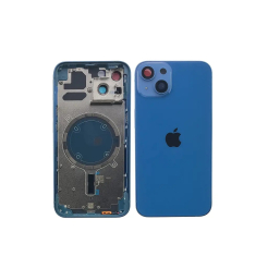 Корпус iPhone 13 Blue в сборе с держателем SIM, кнопками, магнитами и сеткой, USA High Quiality (крышка НЕ цельнолитая)