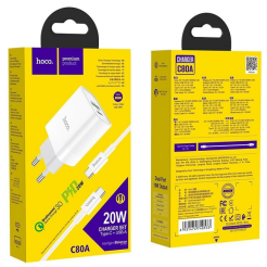 СЗУ 2Port Hoco C80A USB+USB-C QC 3.0 PD 20W Type-C to Type-C white