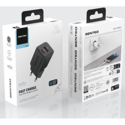 МЗП 2Port SENTEO Z-22 USB+USB-C 3A GaN PD 20W (CE Сертификат) black