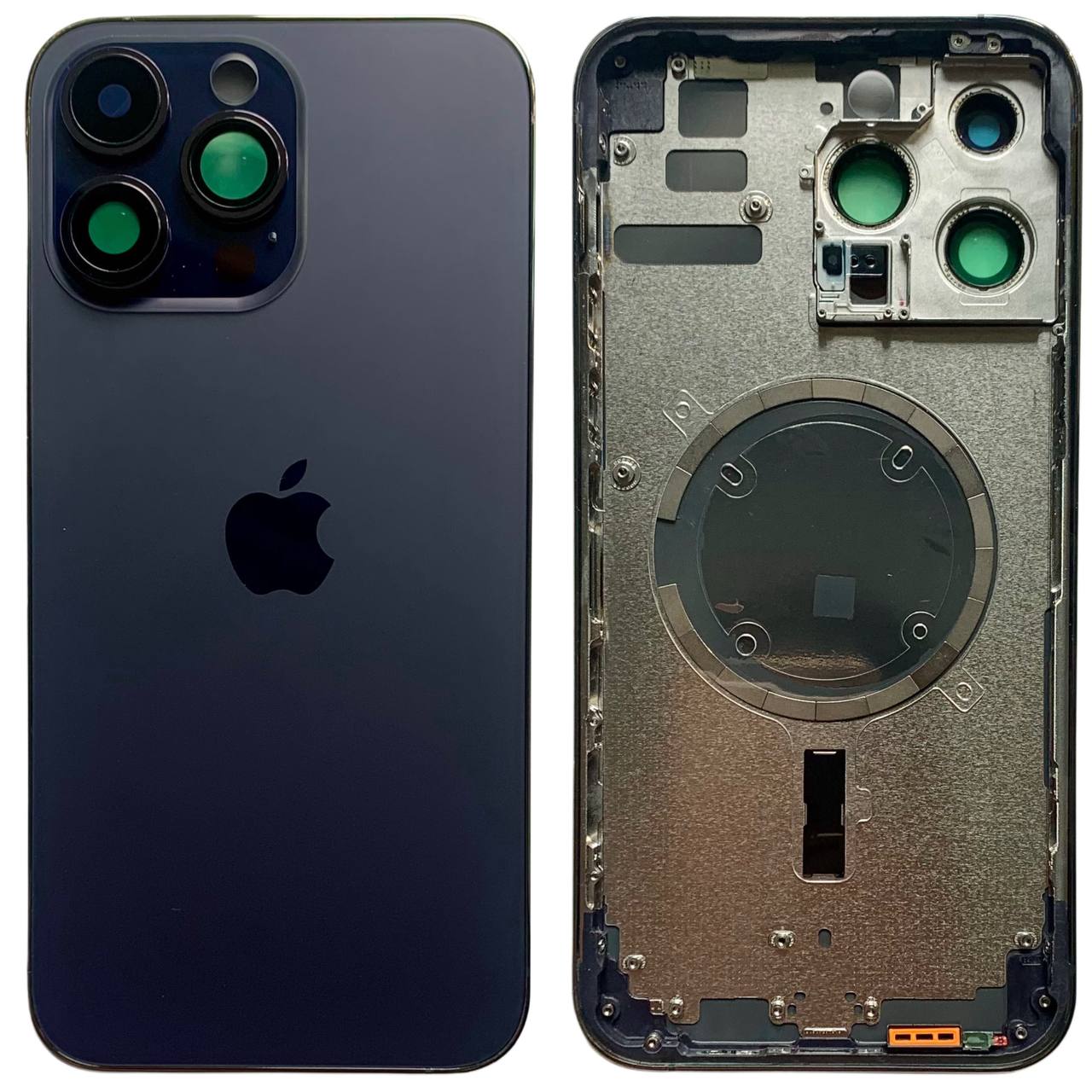 Корпус iPhone 14 Pro Max Purple в зборі з тримачем SIM, кнопками, магнітами та сіткою, USA High Quiality (кришка НЕ цільнолита)
