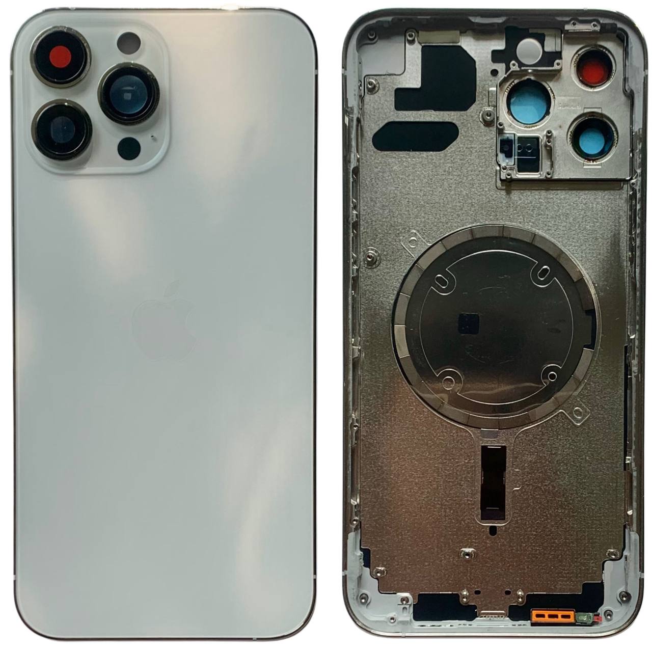 Корпус iPhone 13 Pro Max White в зборі з тримачем SIM, кнопками, магнітами та сіткою, USA High Quiality (кришка НЕ цільнолита)