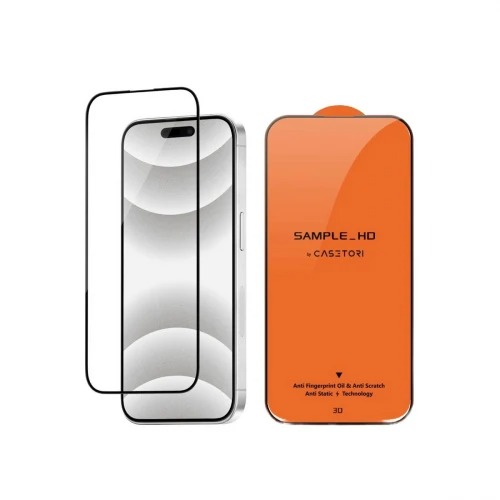 Защитное стекло CASETORI Sample HD 3D iPhone 15 Pro Max black (в упаковке)