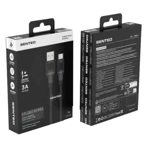 Кабель SENTEO SM-04 Eplosid series 3A USB to Type-C 1m black