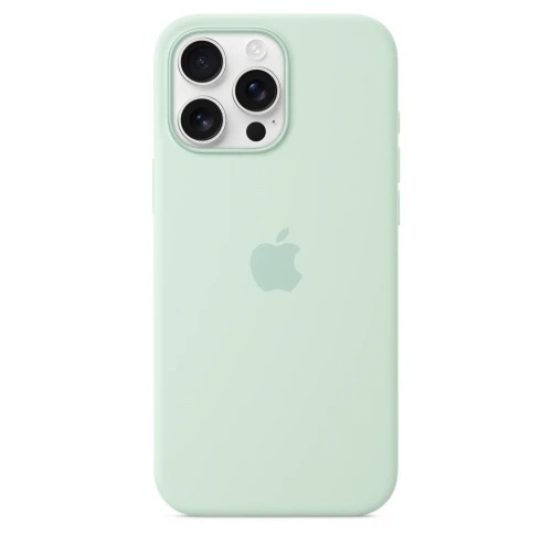 Чехол Silicone Case 1:1 for iPhone 16 Pro Max with MagSafe animation, soft mint (с кнопкой камеры)
