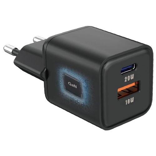 МЗП 2Port SENTEO Z-22 USB+USB-C 3A GaN PD 20W (CE Сертификат) black