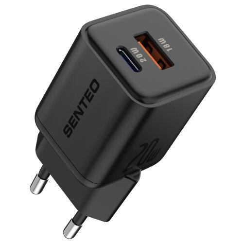МЗП 2Port SENTEO Z-22 USB+USB-C 3A GaN PD 20W (CE Сертификат) black