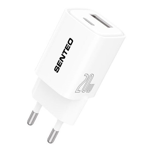 МЗП 2Port SENTEO S-03 USB+USB-C PD | QC3.0 20W (CE Сертифікат) white