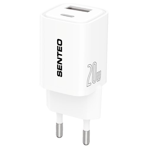 МЗП 2Port SENTEO S-03 USB+USB-C PD | QC3.0 20W (CE Сертифікат) white