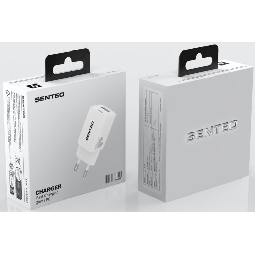 МЗП 2Port SENTEO S-03 USB+USB-C PD | QC3.0 20W (CE Сертифікат) white
