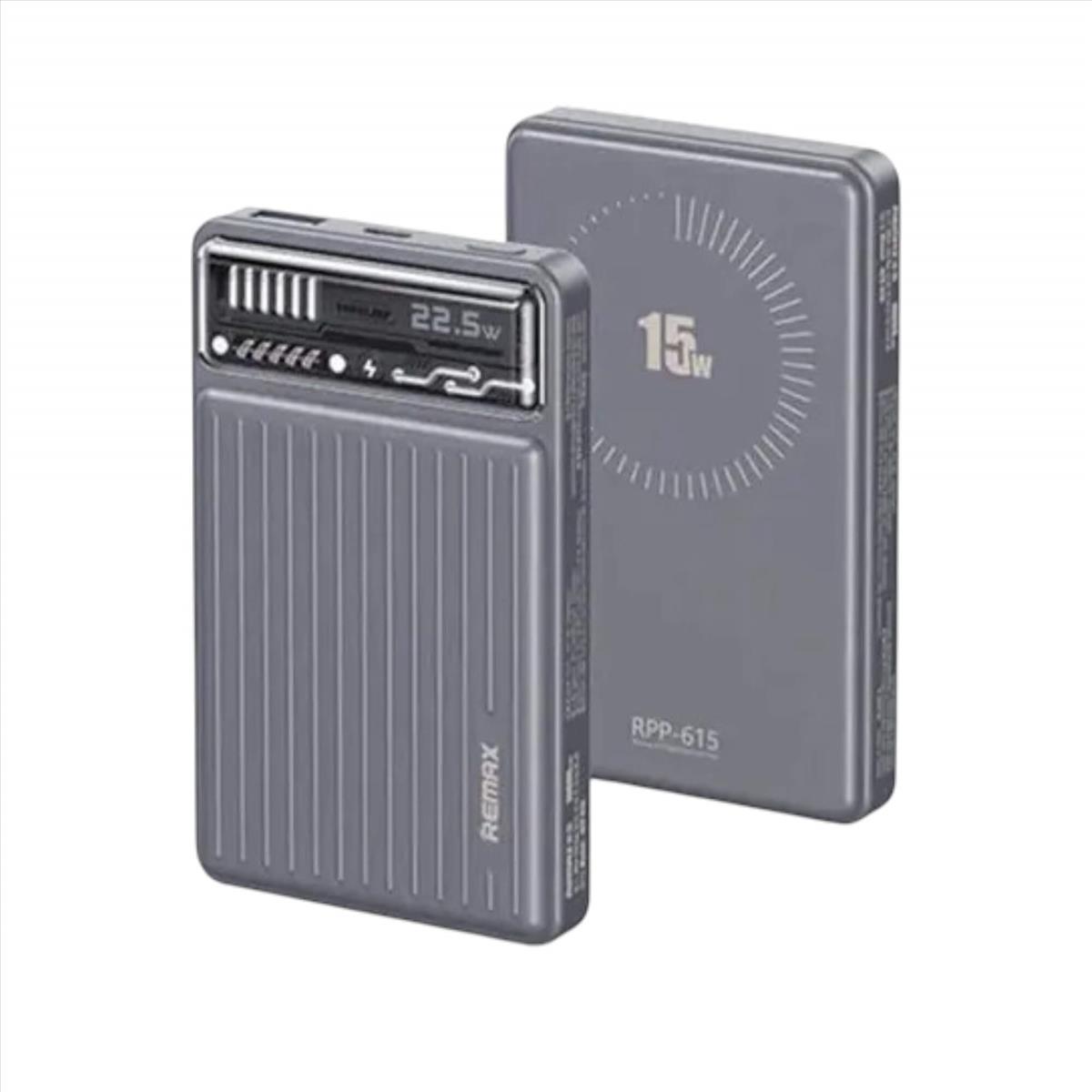 Power bank REMAX RPP-615 PD20W+QC3.0(22.5W) 10000 mAh с быстрой и беспроводной зарядкой MagSafe Grey
