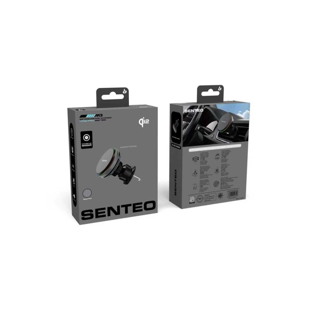 Автотримач з бездротовим ЗП SENTEO M3 Mag Pro series with MagSafe Qi2 15W вентиляційну решітку space gray