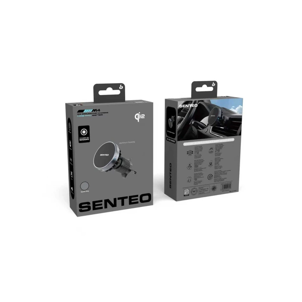 Автотримач з бездротовим ЗП SENTEO M4 Mag Pro series with MagSafe Qi2 15W вентиляційну решітку space gray