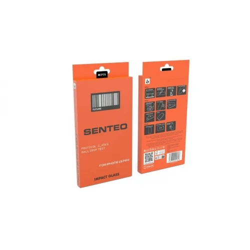 Защитное стекло SENTEO 9H Protocol_2 drop test 45 kg iPhone 15 Pro Max black (в упаковке)
