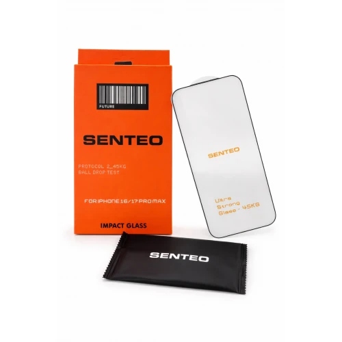 Защитное стекло SENTEO 9H Protocol_2 drop test 45 kg iPhone 15 Pro Max black (в упаковке)
