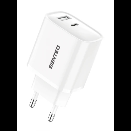 СЗУ 2Port SENTEO T-05 version2 USB+USB-C PD/QC3.0 30W (CE Сертификат) (white)