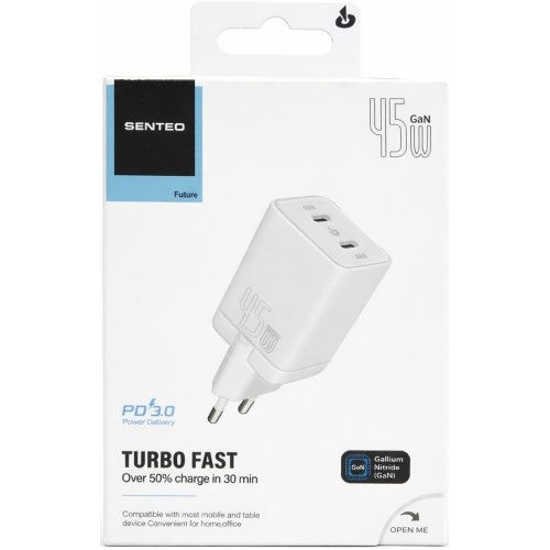 МЗП 2Port SENTEO Z-12 2USB-C PD3.0 45W Super Fast charge (CE Сертифікат) (white)