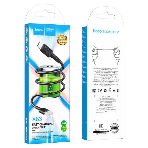 Кабель Hoco X83 Victory 2A USB to Micro 1m (black)
