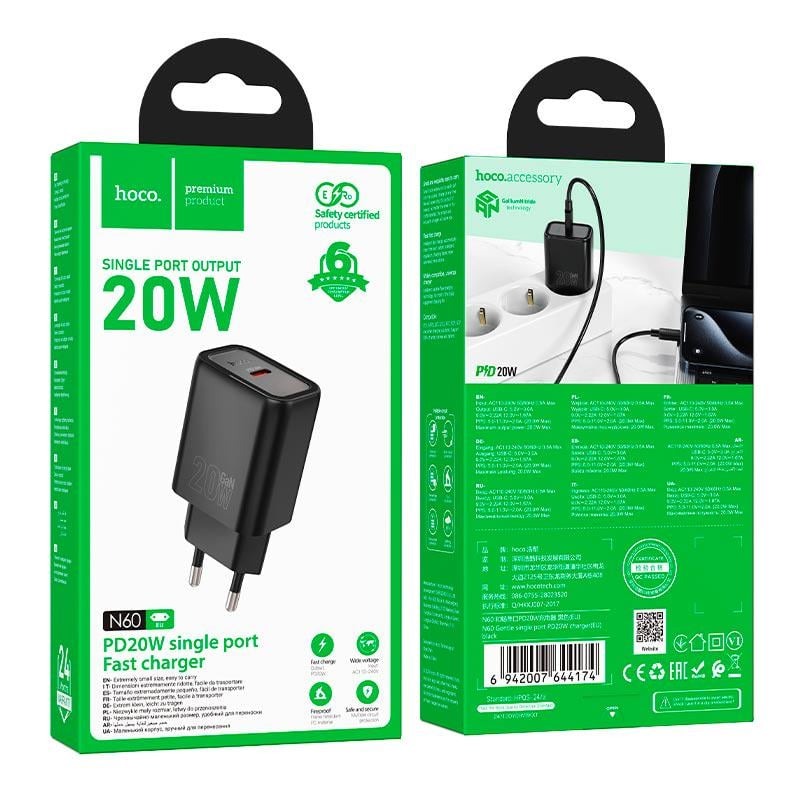 МЗП 1Port Hoco N60 Gentle USB-C PD 20W (black)