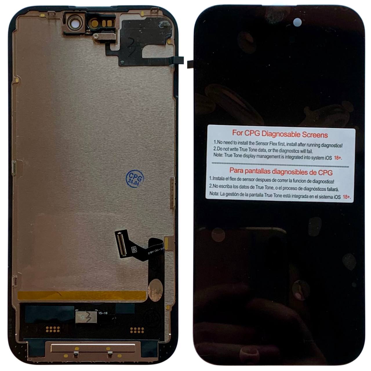 Дисплей iPhone 15 black, з рамкою, CPG Soft OLED (без помилки) | З верхнім шлейфом